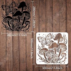 プラスチック再利用可能な描画絵画ステンシル テンプレート  スクラップブック、布地、タイル、床、家具、木材の塗装用  正方形  きのこ模様  300x300mm&nbsp;DIY-WH0172-538