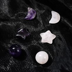 天然宝石の癒しの月と星と丸い装飾品  レイキエネルギーストーンのディスプレイ装飾  16~20x14~20mm&nbsp;AJEW-FS0001-12B