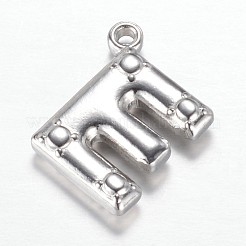 変色しにくい201ステンレススチールチャーム  文字e  ステンレス鋼色  15x13x3.2mm  穴：1.2mm&nbsp;STAS-G081-27P