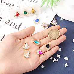 24色ガラスラインストーンペンダント12個。  軽い金メッキ亜鉛合金のパーツ  ティアドロップチャーム  ミックスカラー  20x16x5mm  穴：1.5mm  2個/カラー&nbsp;FIND-TA0001-90