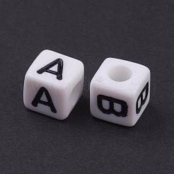 アクリル横穴レタービーズ  混合文字a~z  キューブ  ホワイト  8x8x8mm  穴：4mm&nbsp;OACR-E001-12