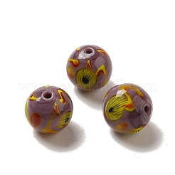 手作りランプワークビーズ連売り  花模様の丸  オールドローズ  12mm  穴：1.2~1.6mm  約33個/連  14.96''（38センチメートル）&nbsp;LAMP-G162-08A-10