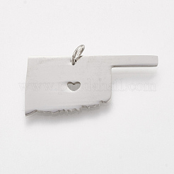 変色しにくい202ステンレススチールペンダント  オクラホマ州の地図  ステンレス鋼色  15x29.5x1mm  穴：3mm&nbsp;X-STAS-T038-45