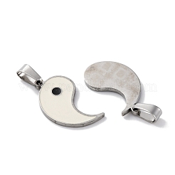201 ステンレススチール スプリットペンダント  エナメル  陰陽のチャーム  ステンレス鋼色  26x23x2mm  穴：6x4mm&nbsp;STAS-Q342-17P