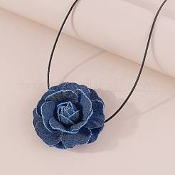 Denim Rose Flower Lace-up Choker Necklaces for Women&nbsp;FS-WG56290-01