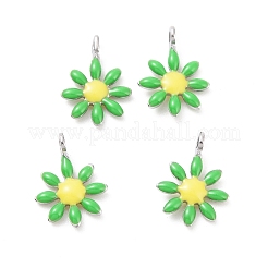 304ステンレススチールチャーム  エナメル  ステンレス鋼色  花  ライム  10x7.5x2mm  穴：1mm&nbsp;LS-STAS-F280-01P-05