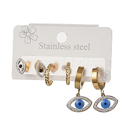 3 Pairs Evil Eye 304 Stainless Steel Enamel Hoop & Stud Earring Sets&nbsp;EJEW-Z166-02G-02