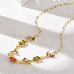 Brass Pave Cubic Zirconia Rose Flower Link Cable Chain Necklaces for Women&nbsp;NJEW-C121-05B-05G
