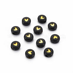 不透明なアクリルビーズ  ハート付きフラットラウンド  ゴールデンロッド  7x4mm  穴：1.8mm  約390個/50g&nbsp;X-MACR-N008-18