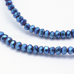 電気メッキガラスビーズセット  フルメッキ  多面カット  ロンデル  ブルーメッキ  2.5x1.5mm  穴：0.5mm  約158~163個/連  28~29cm&nbsp;X-EGLA-J144-FP-A06