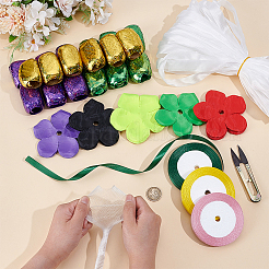 卒業式用のリース作りキット  ポリエステル製の人工花びらとリボンが含まれています  PEワインボトルメッシュカバーバッグ  風船リボン  ミックスカラー  98~100x0.1mm&nbsp;FIND-BC0019-37