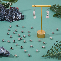 チベットスタイルの合金ビーズ80個。  ラウンド  カドミウムフリー＆鉛フリー  アンティークシルバー  8x8mm  穴：2mm&nbsp;FIND-DC0005-34