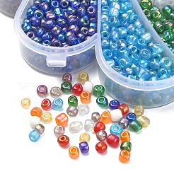 1730 スタイル 9 ラウンド ガラス シード ビーズ 6/0 個  透明色 虹色と不透明色  ミックスカラー  4mm  穴：1.5mm&nbsp;SEED-YW0002-04