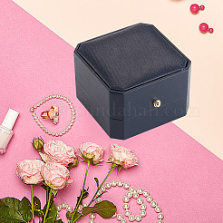 PUレザーネックレスギフトボックス2個  金メッキの鉄製ボタンとベルベットが内側に  結婚式のための  ジュエリー収納ケース  ブラック  7.1x7.1x4.8cm&nbsp;LBOX-CL0001-02
