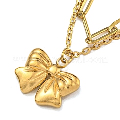 304 Stainless Steel Bowknot Pendant Necklaces&nbsp;NJEW-L182-001G-07
