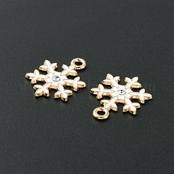 合金エナメルチャーム  ラインストーン付き  スノーフレークチャーム  ライトゴールド  ホワイト  20x15x2mm  穴：1.8mm&nbsp;ENAM-D047-11LG