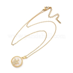 Flat Round with Bee Brass Micro Pave Cubic Zirconia Pendant Neckalces for Women&nbsp;NJEW-C076-12G