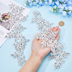 アクリルラインストーンフラワーアップリケ  グリッターポリエステル刺繍オーナメントアクセサリー付き  クリスタル  343x128x7mm&nbsp;PATC-WH0017-03