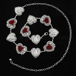 Rose Flower Dark Red Heart Virgin Mary Alloy & Epoxy Resin Link Chain Waist Belly Chains for Women&nbsp;FS-WG30022-01