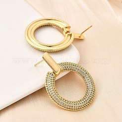 真鍮マイクロペーブクリアキュービックジルコニアスタッドピアス  カドミウムフリー＆鉛フリー  ラックめっき  18KGP本金メッキ  リング  37.5x29mm&nbsp;EJEW-C147-01A-G