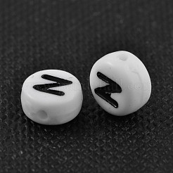 アクリルビーズ  横穴付き  文字L  フラットラウンド  文字.n  7x4mm  穴：1mm  約146個/20g&nbsp;Y-PL37C9070-N