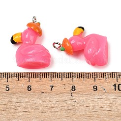 透明樹脂ペンダント  フラミンゴの形  プラチナ鉄ループ付き  ショッキングピンク  24.5x12x19.5mm  穴：2mm&nbsp;RESI-H043-04P