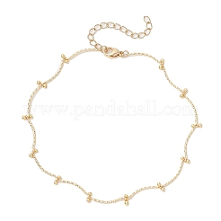 Brass Curved Bar Link Chains with Round Ball Charms Anklets for Women&nbsp;AJEW-AN00713