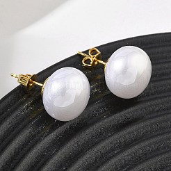 真鍮とABS樹脂製のイミテーションパールスタッドピアス（女性用）  ラウンド  長持ちメッキ  ラックめっき  鉛フリー＆カドミウムフリー  ゴールドカラー  ホワイト  13.5mm&nbsp;PL-CBA760A-14B-G01