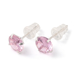 キュービックジルコニア ダイヤモンド スタッドピアス  女性用スターリングシルバージュエリー925個  ピンク  15~16x7mm  ピン：0.8mm&nbsp;STER-M105-01C-S