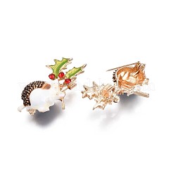ヘッジホッグエナメルピン  バックパックの服のためのサイアムラインストーンと3d動物合金ブローチ  ニッケルフリー＆鉛フリー  ライトゴールデン  ココナッツブラウン  23x40mm&nbsp;JEWB-N007-052