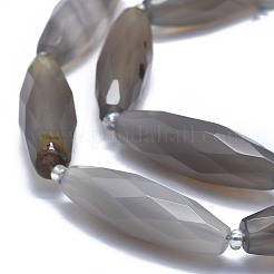 天然石グレーアゲートビーズ連売り  多面カット  ライス  29~33x9~10mm  穴：1mm  約12個/連  15.3インチ〜15.7インチ（39~40cm）&nbsp;G-O179-G01-5