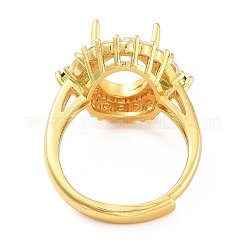 Rack Plating Oval Brass Micro Pave Cubic Zirconia Adjustable Ring Components&nbsp;KK-Q819-15G-02