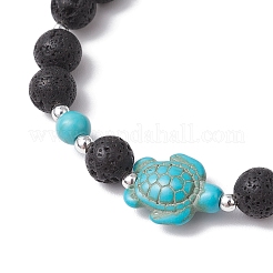 Synthetic Turquoise and Natural Lava Rock Beads Stretch Bracelets for Men Women&nbsp;BJEW-JB11824-01