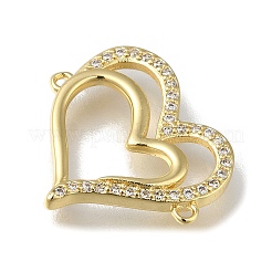 Rack Plating Brass Micro Pave Clear Cubic Zirconia Double Heart Links Connector Charms&nbsp;KK-K373-11B-G