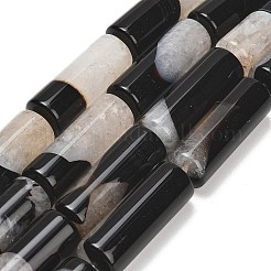 天然石瑪瑙ビーズ連売り  染め＆加熱  コラム  ブラック  39.5~40x13.5~15mm  穴：1.2~1.4mm  約10個/連  15.51''~15.63