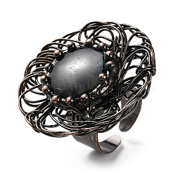 Natural Labradorite Round Open Cuff Rings&nbsp;RJEW-A041-06R