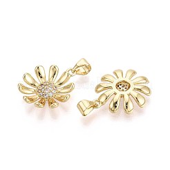 真鍮製マイクロパヴェキュービックジルコニアペンダント  花  16KGP本金メッキ  19~20x16x3~3.5mm  穴：3.5x5mm&nbsp;KK-T071-87G