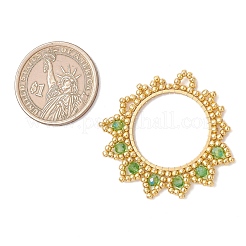 ガラスシードビーズの花のペンダント  ガラスと鉄  18KGP本金メッキ  多面カット  ライムグリーン  39.5~40x43x3.5mm  穴：3.5mm&nbsp;PALLOY-MZ01237-02