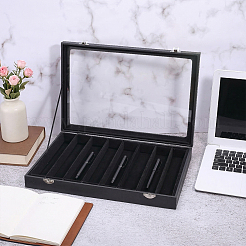 10-Slot MDF Covered with PU Leather Pen Organizer Display Cases with Acrylic Window Lid&nbsp;ODIS-WH0086-232B-02