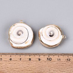 電気メッキ天然貝ペンダント  貝殻の形のチャーム  真鍮のループ付き  ゴールドカラー  貝殻色  29~32x23~28x8.5~9.5mm  穴：1.4~1.6mm&nbsp;BSHE-Q020-04