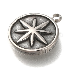 304ステンレススチールチャーム  スターチャーム付きフラットラウンド  ステンレス鋼色  14.5x12x2mm  穴：1.6mm&nbsp;STAS-S148-20P