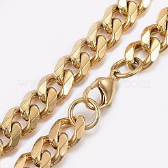 メンズ 304 ステンレス ファセット カーブ チェーン ネックレス  カニカン付き  ゴールドカラー  23.6インチ（60cm）  10x4mm&nbsp;NJEW-I205-21G