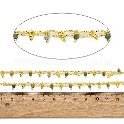 手作りのファセット天然アパタイト ビーズ チェーン  ハンダ付け  スプールで  長持ちメッキ  18KGP本金メッキ  鉛フリー＆カドミウムフリー  オーバルリンク：8x4x1.5mm  ビーズ：3~3.5mm&nbsp;CHC-L050-01G-04