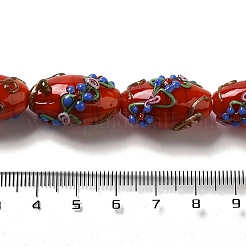 手作りランプワークビーズ  ライスウィットフラワー  レッド  23x12~13mm  穴：1.6mm&nbsp;LAMP-J089-D11-A