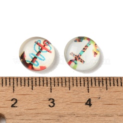 舵＆アンカー印刷ガラスカボション  半円/ドーム  ミックスカラー  10x4mm&nbsp;GGLA-A002-10mm-WW