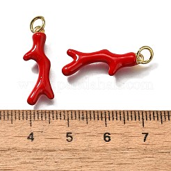 真鍮製エナメルペンダント  丸カン付き  珊瑚のチャーム  カドミウムフリー＆鉛フリー  持続的なメッキ  18KGP本金メッキ  レッド  22x8.5x2.5mm  穴：3mm&nbsp;X-KK-Q043-28B-02