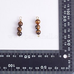 10Pcs Triple Natural Tiger Eye Round Beaded Connector Charms&nbsp;PALLOY-SW00003-06
