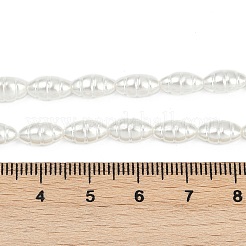 電気めっきシェルパールビーズ連売り  溝付き米ビーズ  ホワイト  9x5mm  穴：0.7mm  約44個/連  15.83''（40.2センチメートル）&nbsp;BSHE-Z009-12