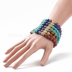 7Pcs 7 Style Natural & Synthetic Mixed Gemstone Stretch Bracelets Set with Alloy Buddha Head Beaded&nbsp;BJEW-JB08783