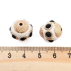 手作りのインドネシアビーズ  合金とガラスと  双円錐形  ゴールドカラー  ホワイト  16x15mm  穴：1.5mm&nbsp;FIND-Q106-13A